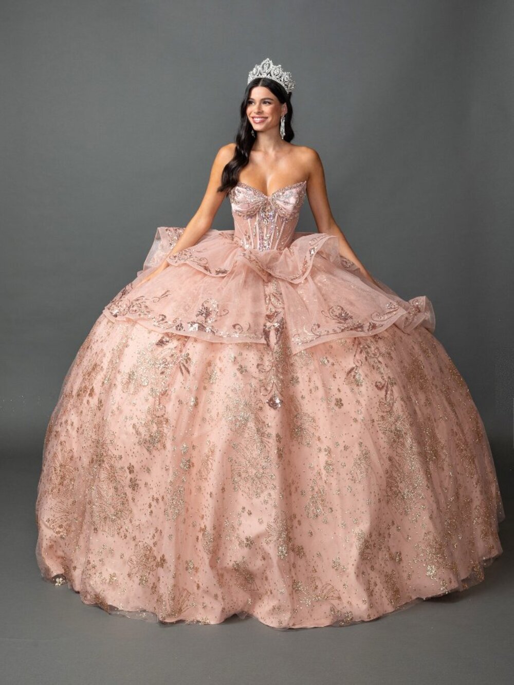 New Rose Gold Strapless Festive Quinceanera Gown w/ Sequins Embroidery DQ 5133